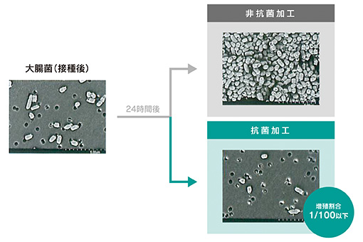 抗菌加工と非加工の細菌の増殖イメージ写真